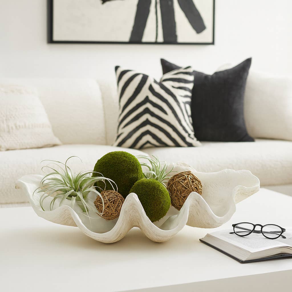 Bowl - Ivory Polyresin Pearlized Clam Shell, 25 in.