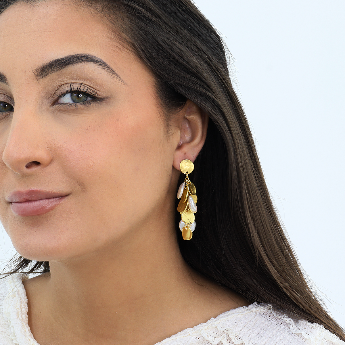 Coin & Pearl Chandelier Drop Earrings