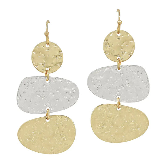 Hammered Gold and Silver Circle Drop Earrings