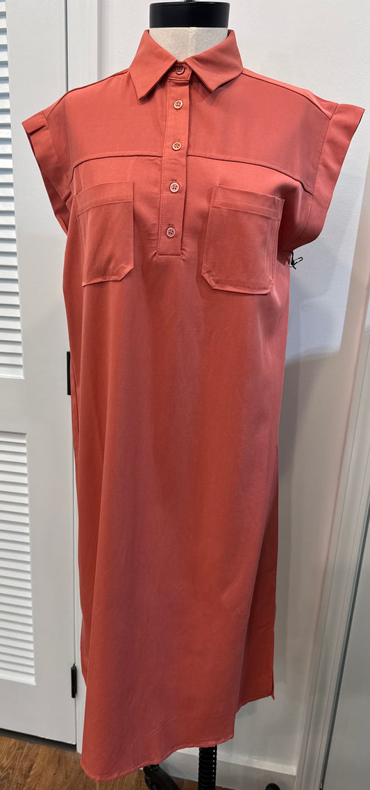 Salmon Sleeveless Midi Dress