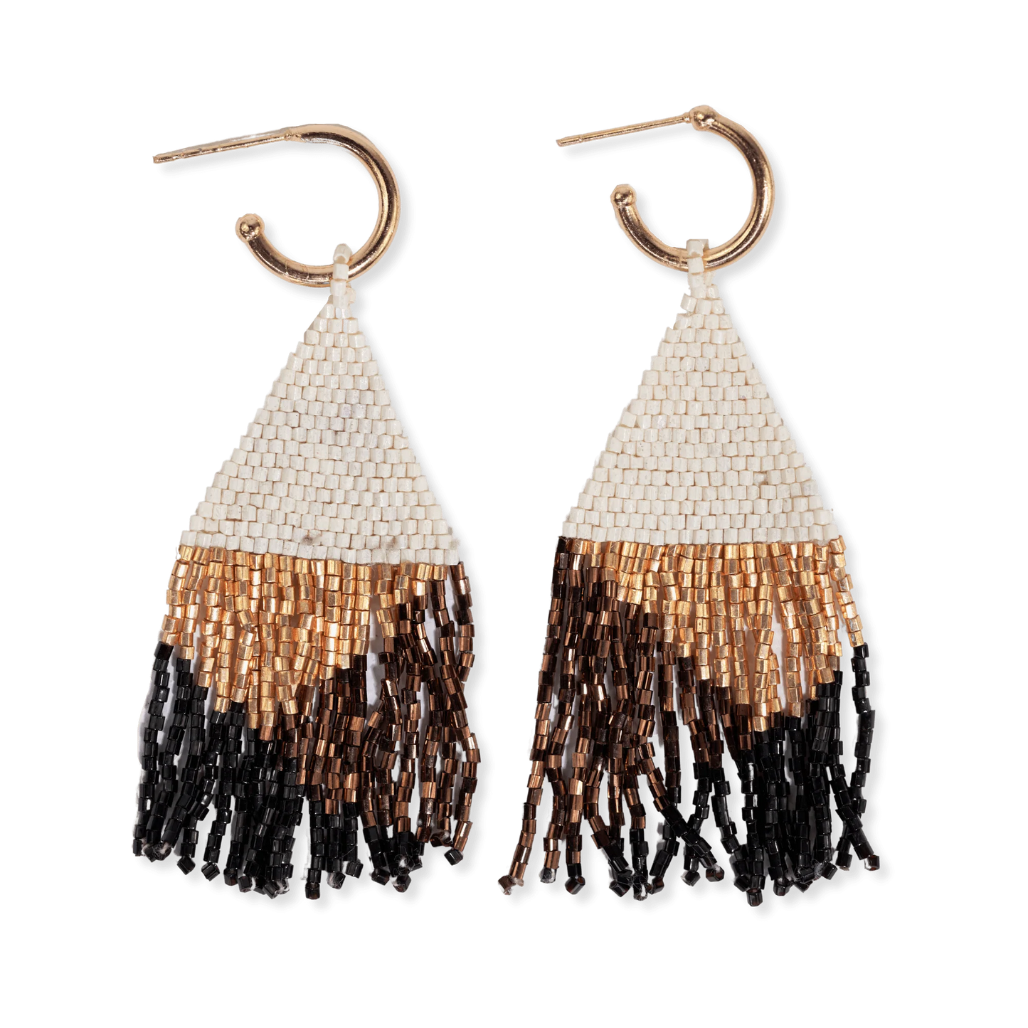 Mini Gold Hoop Beaded Fringe Earrings