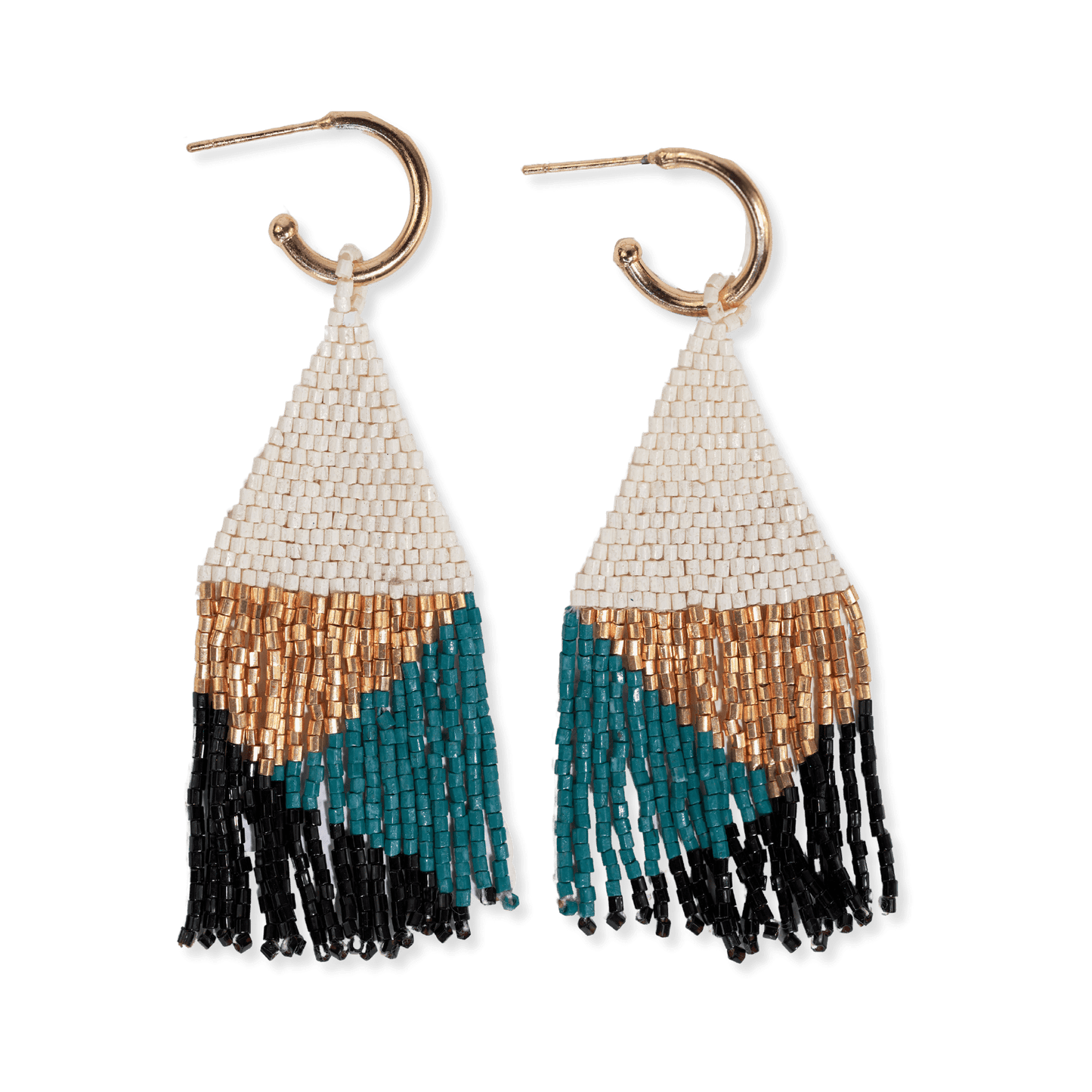 Mini Gold Hoop Beaded Fringe Earrings