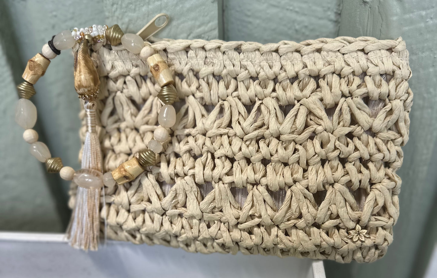 Straw Wristlet with Shells