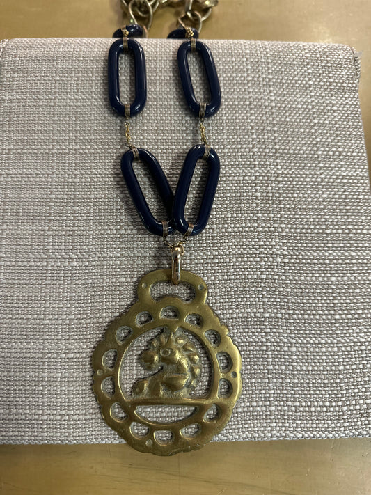 Navy Link with Horse Medallion