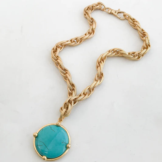 Studded Bezel on Twisted Etched Necklace