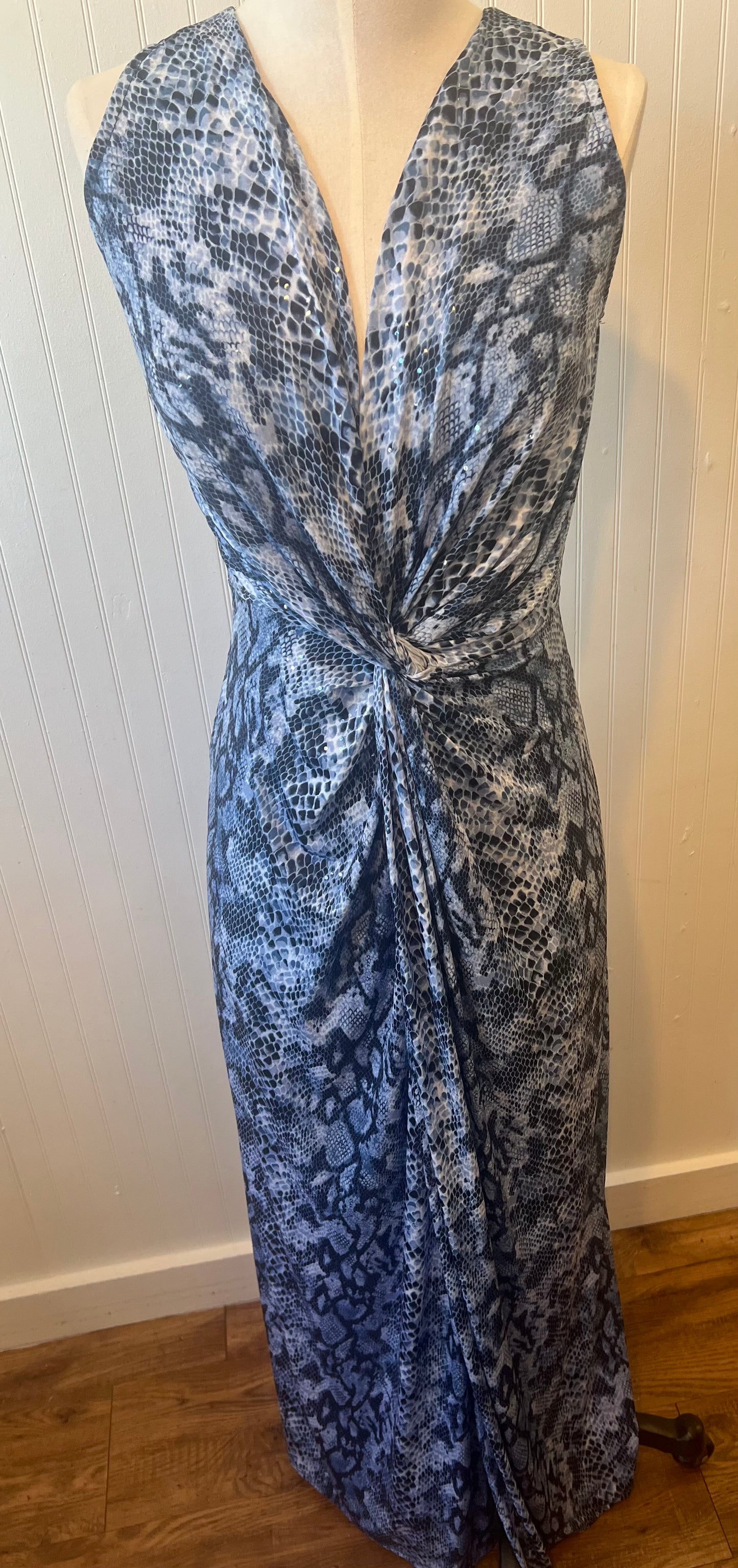 Snake Skin Print Sequin Twist Front Dress