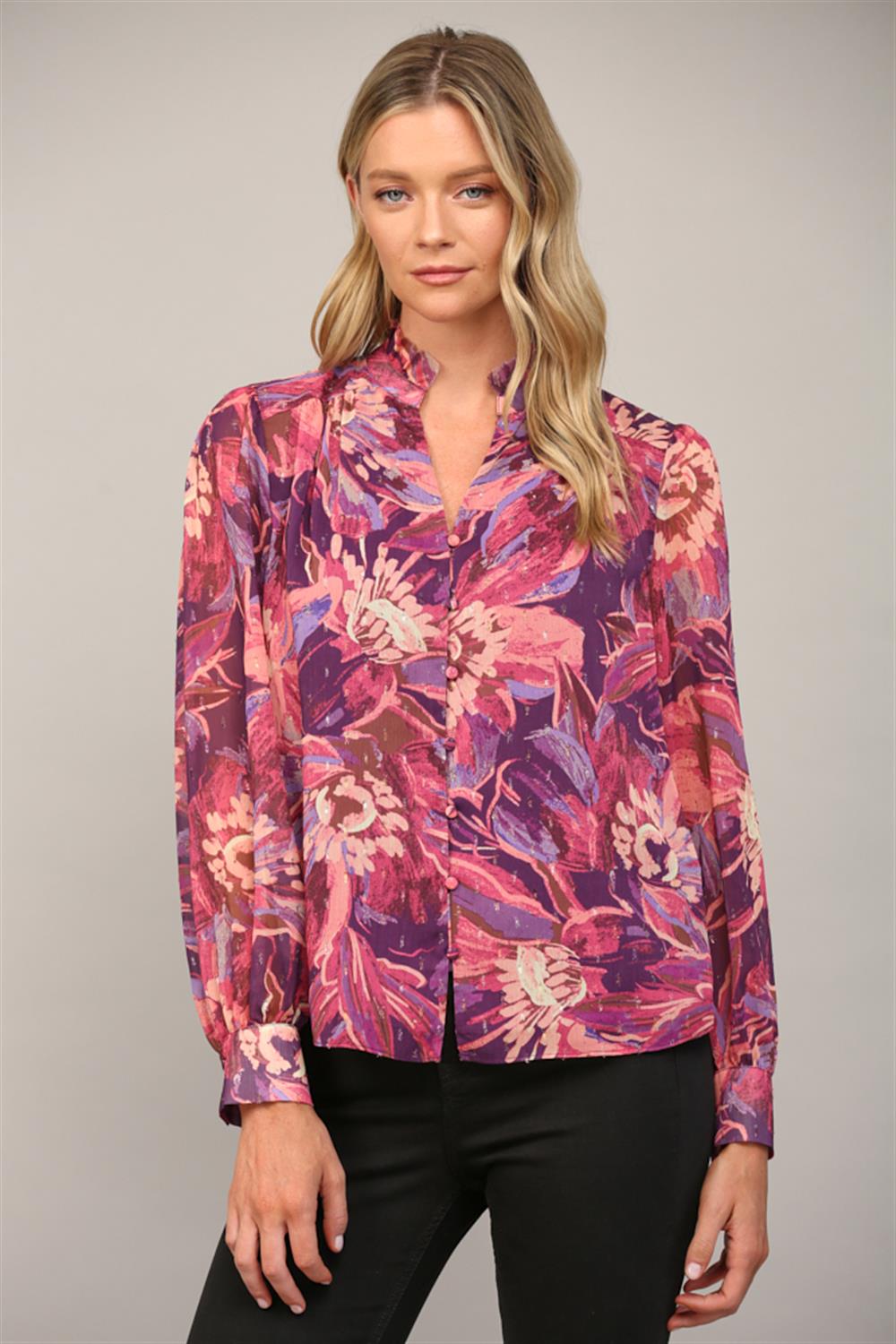 Chiffon Ruffle Neck Blouse