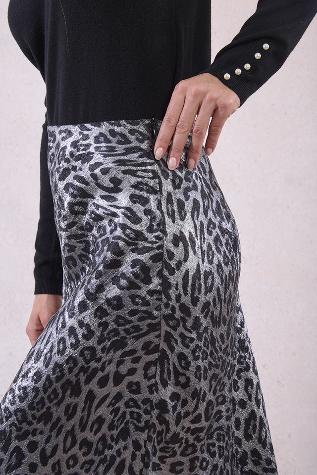 Gray Leopard Print Skirt