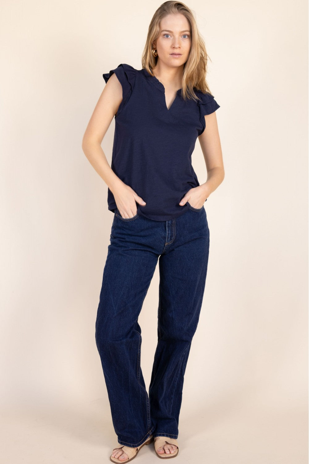 Cotton Slub Flutter Sleeve Tee