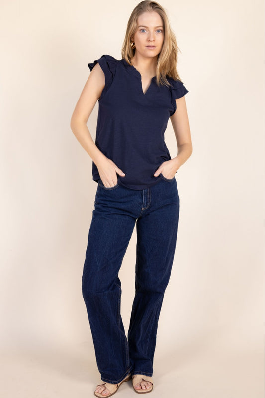 Cotton Slub Flutter Sleeve Tee