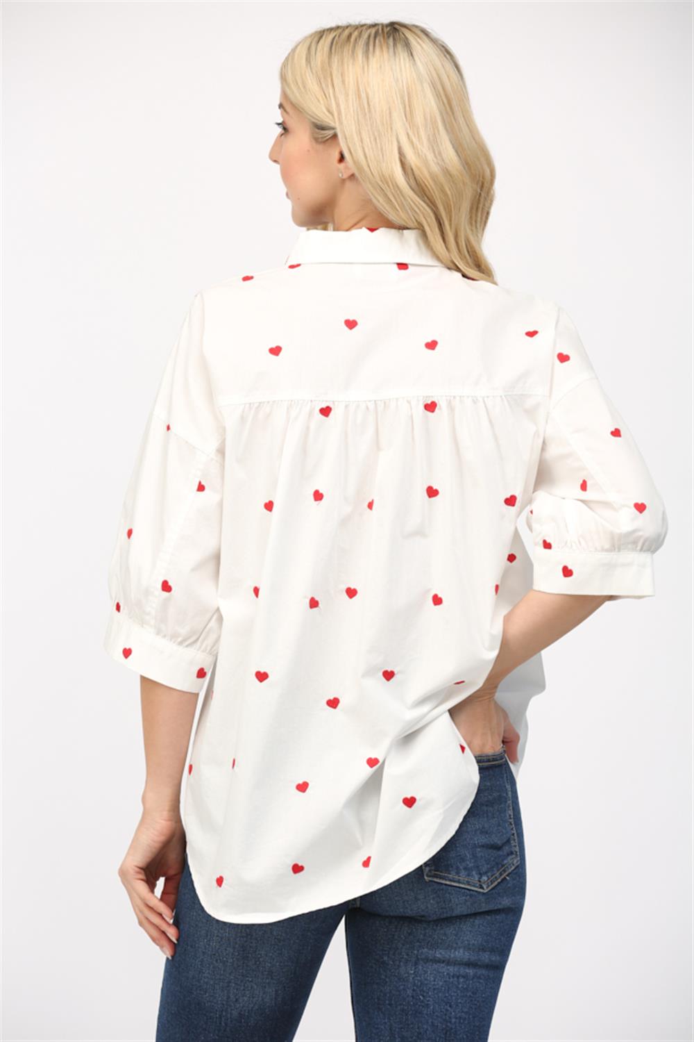 White Blouse with red hearts