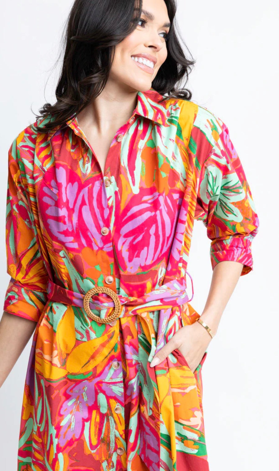 Tropical Palm Shirt Dress