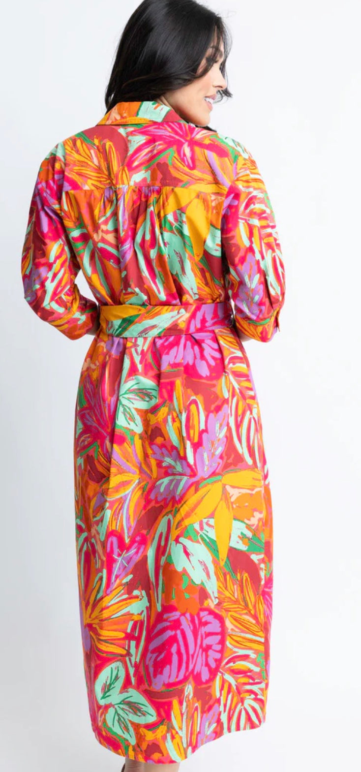 Tropical Palm Shirt Dress