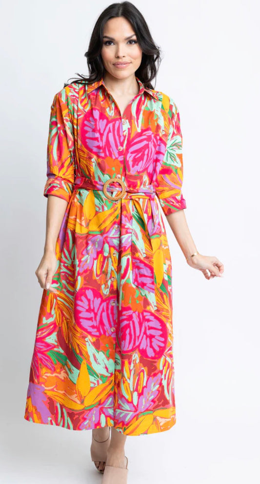 Tropical Palm Shirt Dress