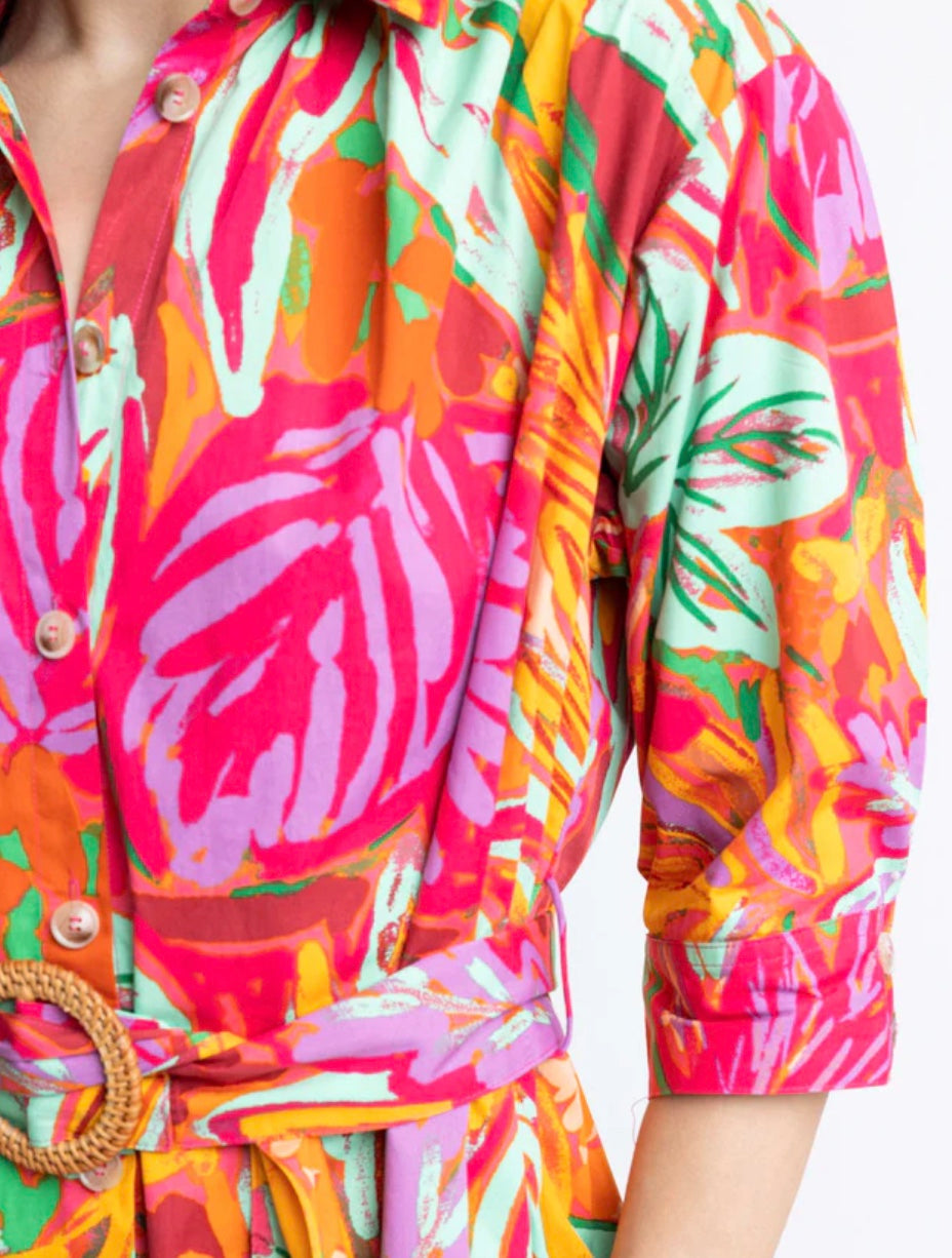 Tropical Palm Shirt Dress