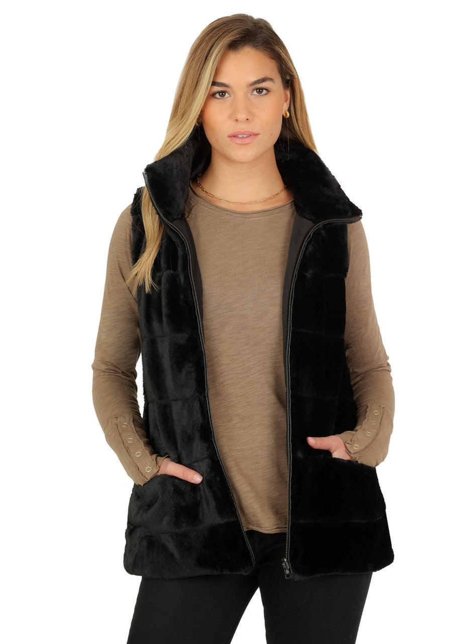 Faux Fur Long Black Vest