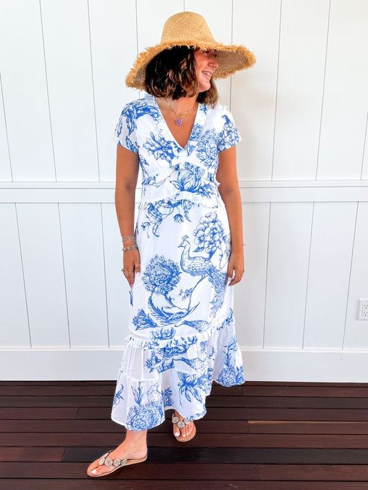 Blue and White Peacock Dress