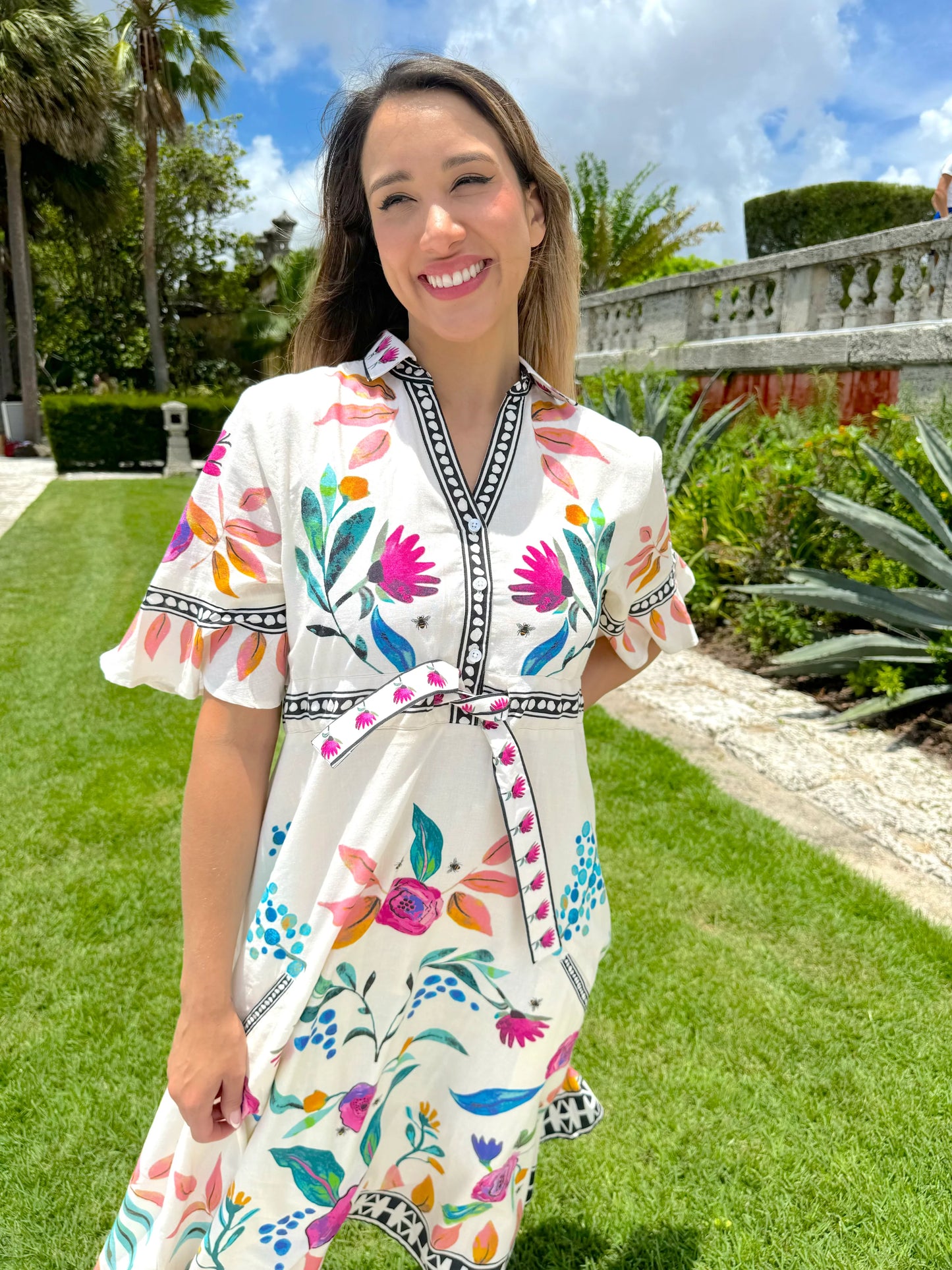 White Bee's Garden Midi Dress