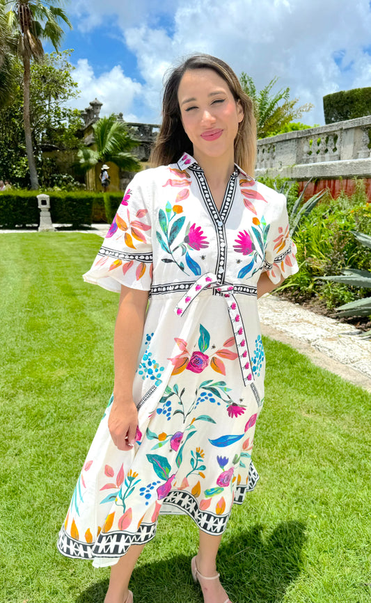 White Bee's Garden Midi Dress