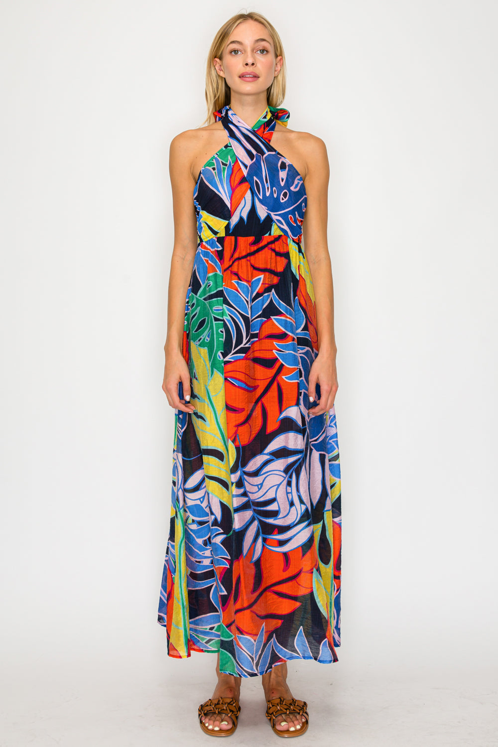 Tropical Halter Maxi Dress