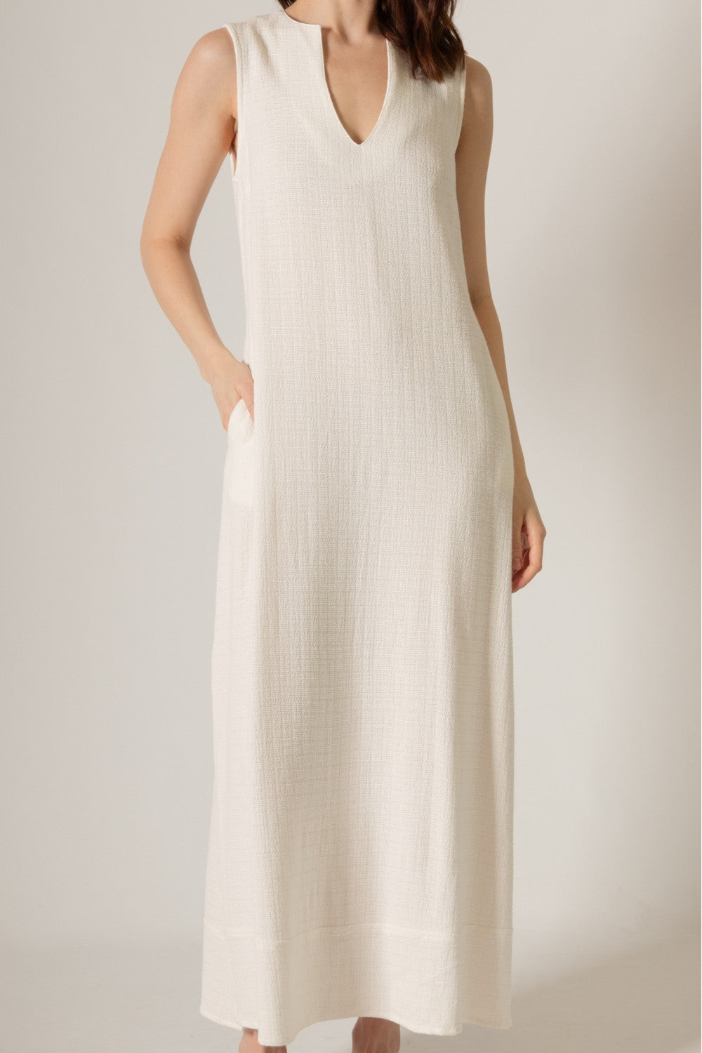 Sleeveless Linen Maxi Dress w/ Side Slit