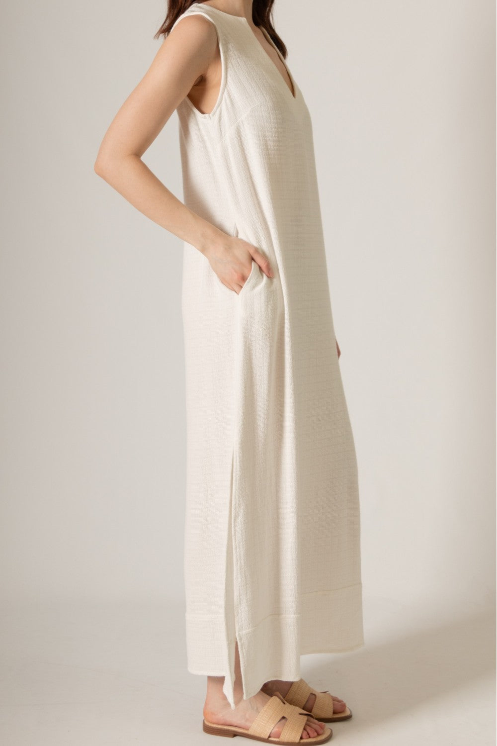 Sleeveless Linen Maxi Dress w/ Side Slit