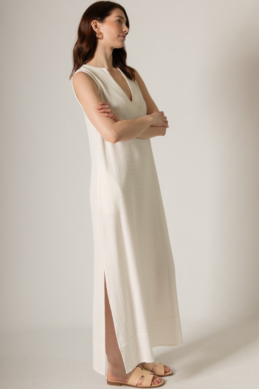 Sleeveless Linen Maxi Dress w/ Side Slit