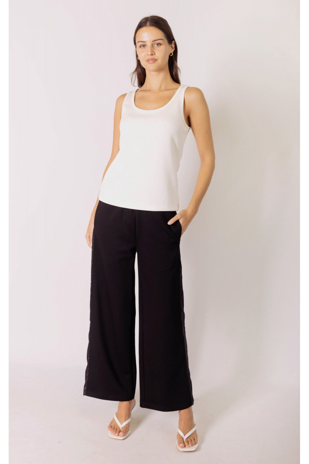 Modal Satin Side Stripe Wide Leg Pant
