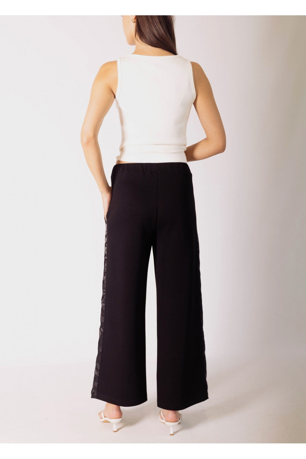 Modal Satin Side Stripe Wide Leg Pant