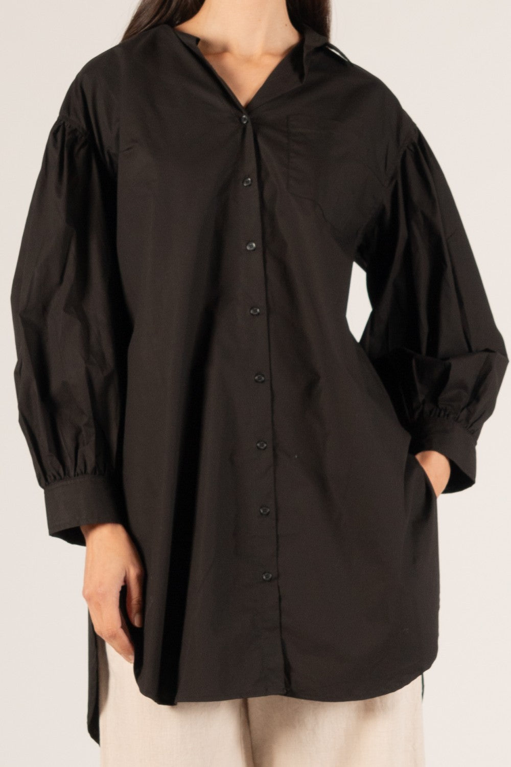 Poplin Balloon Sleeve Button Up Shirt