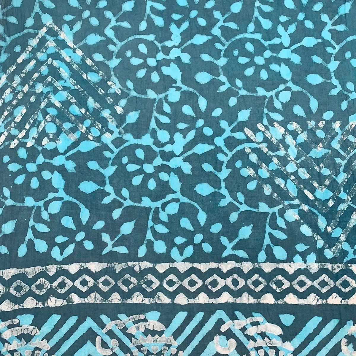 Block Printed Cotton Scarf – Blue with Aqua Leafy Vines