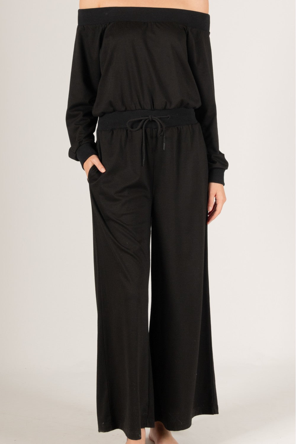 French Terry Off Shoulder Jumpsuit