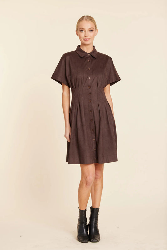 Faux Suede Pintuck Waist Dress