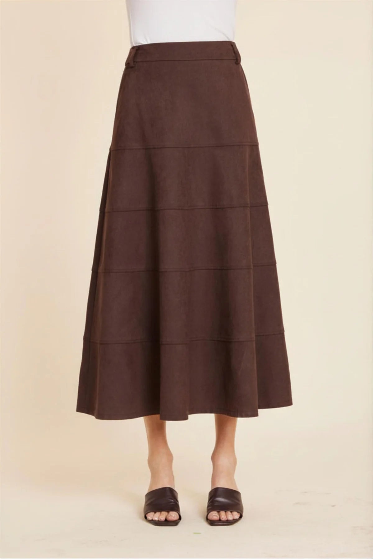 Faux Suede Paneled Full Skirt