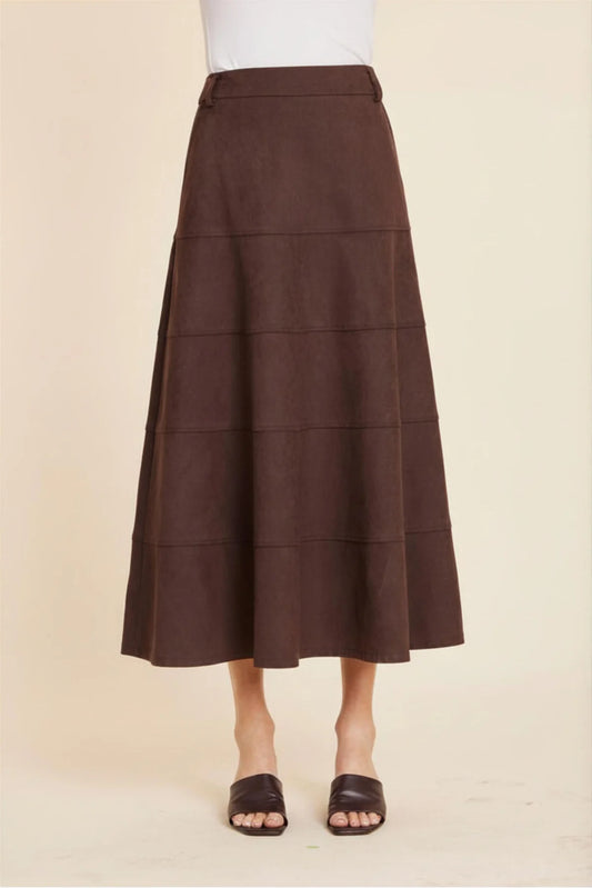 Faux Suede Paneled Full Skirt