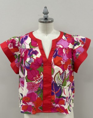 Silvia Flutter Sleeve V Neck Shirt