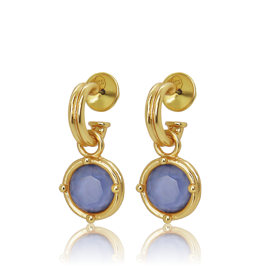 Double-Rim Gem Charm Hoop Earrings - 24K Gold Plated: Soft Denim Blue