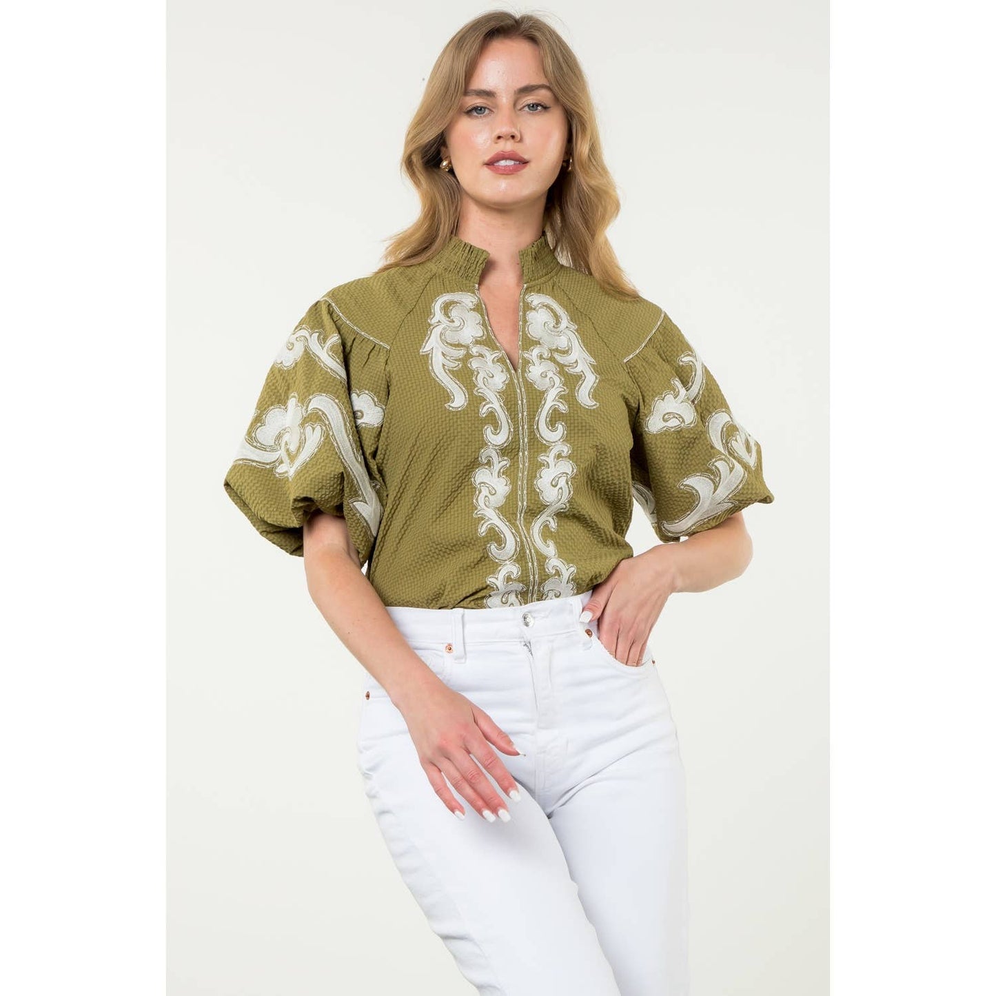 Eliza Embroidered Puff Sleeve Top