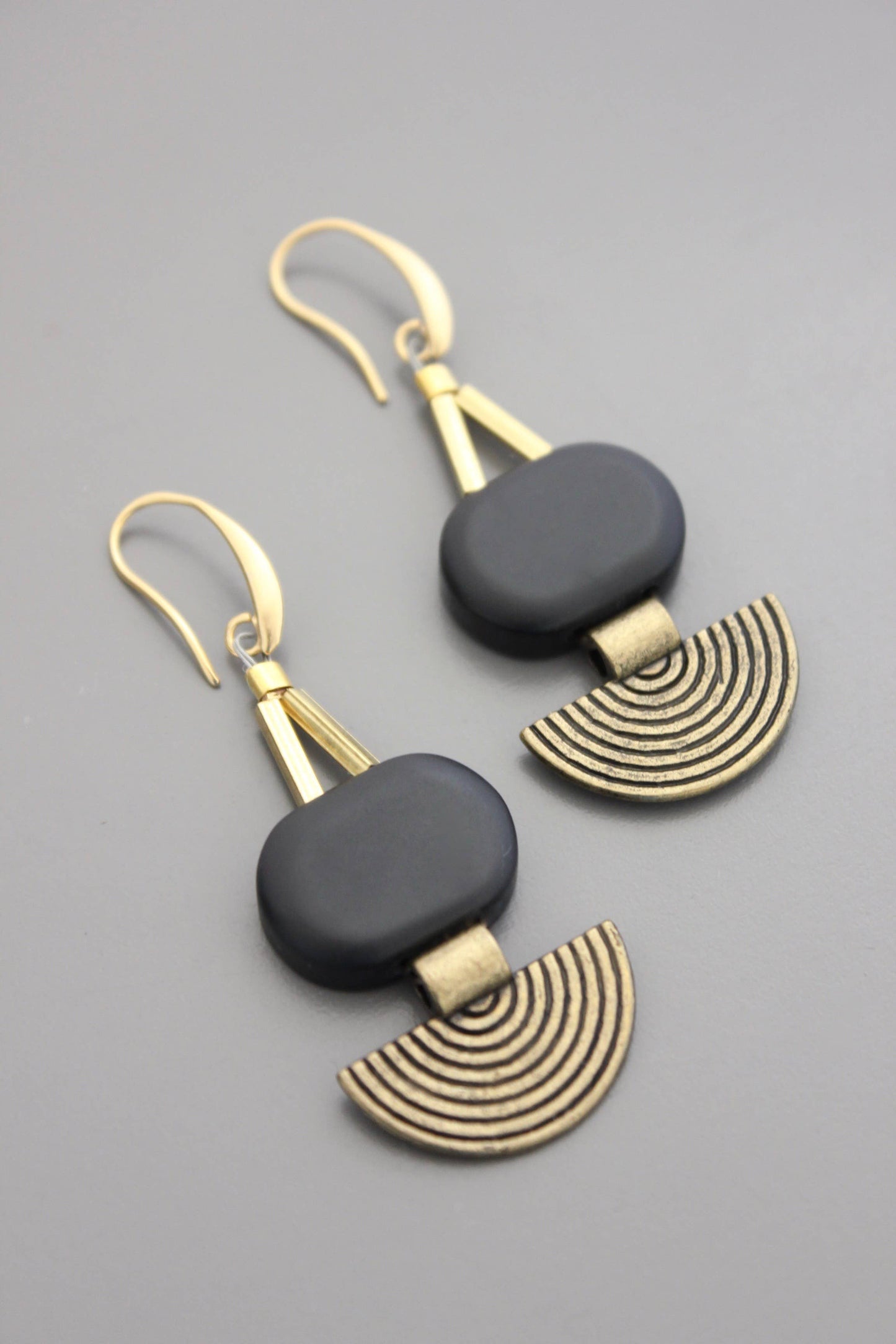 Kara black agate geometric earrings