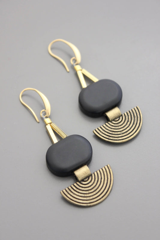 Kara black agate geometric earrings