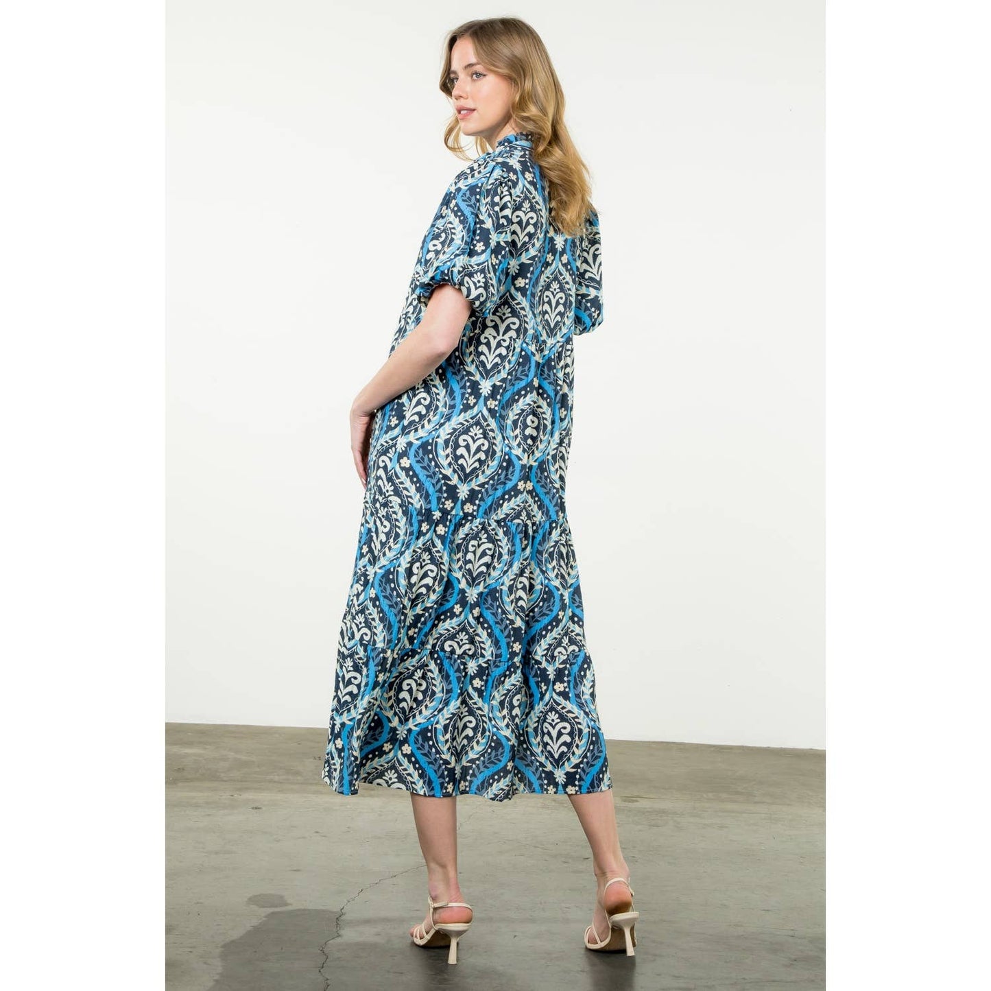 Puff Sleeve Tiered Print Dress