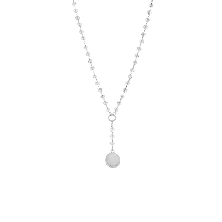 Crystal beaded Y necklace with circle pendant