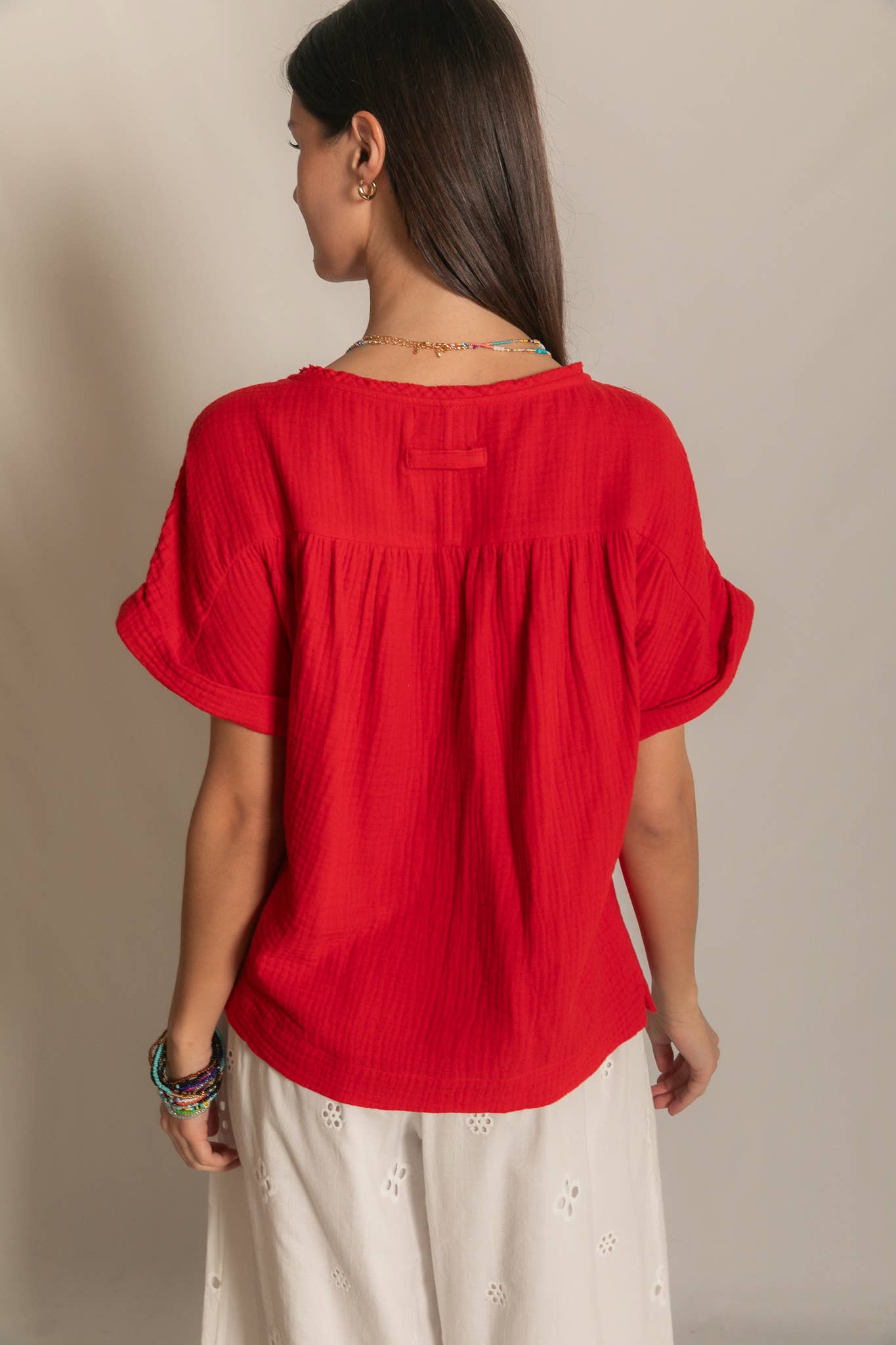 Cotton Gauze Capped Sleeve Top