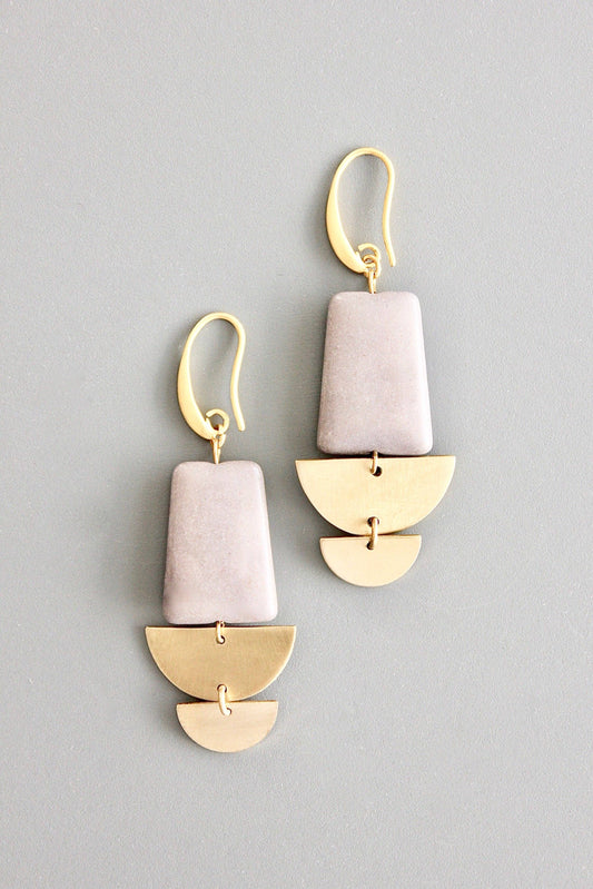 Geometric gray and brass earrings