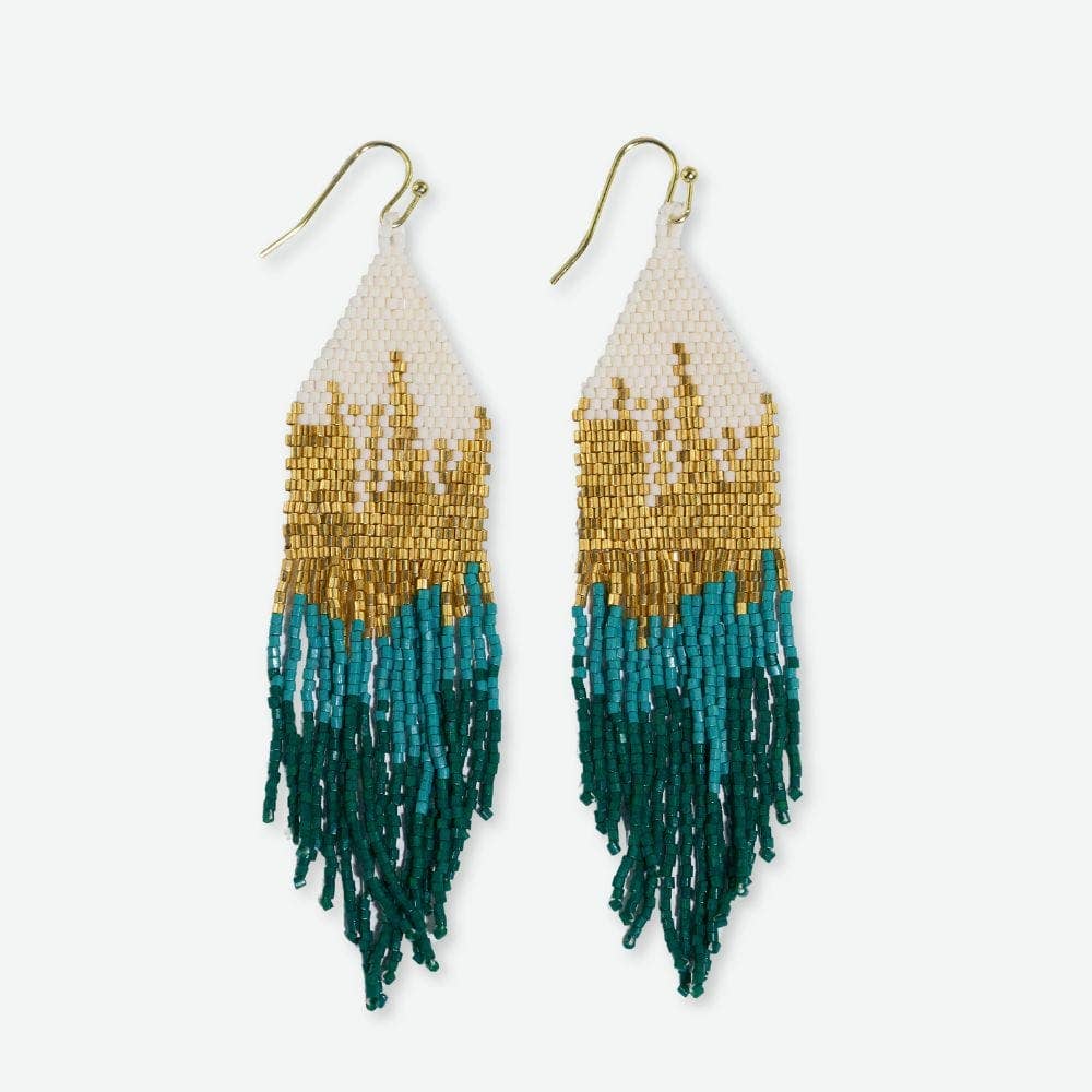 Turq Ombre Beaded Fringe Earrings