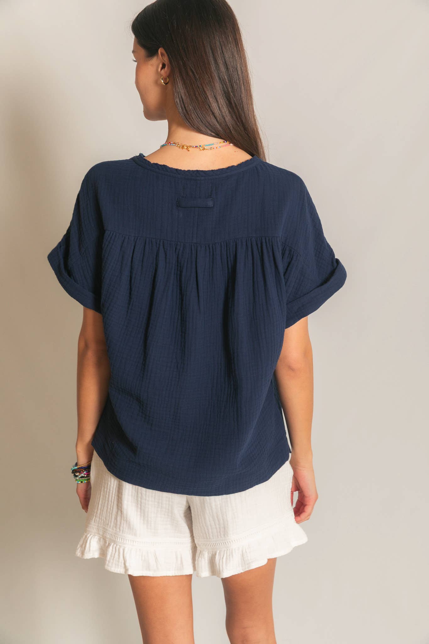 Cotton Gauze Capped Sleeve Top
