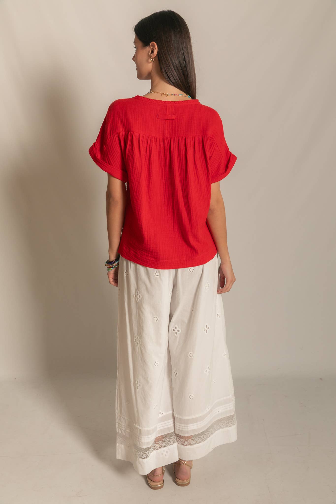 Cotton Gauze Capped Sleeve Top