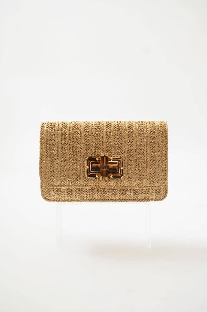 Gold Straw Clutch Bamboo Toggle