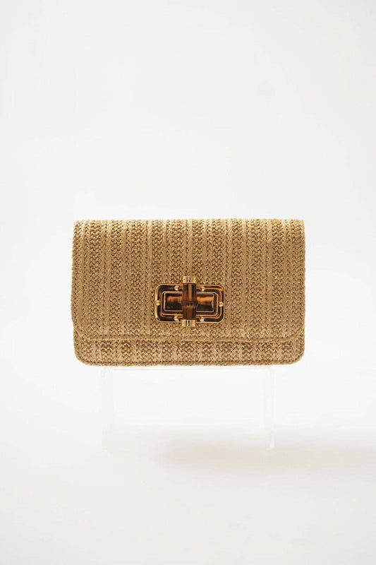 Gold Straw Clutch Bamboo Toggle