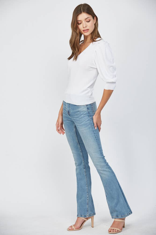 Puff Sleeve V Neck Sweater